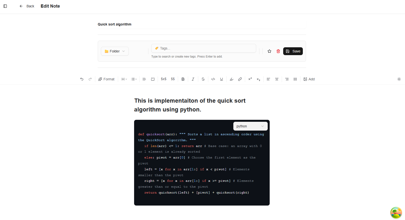 Code block with syntax highlighting